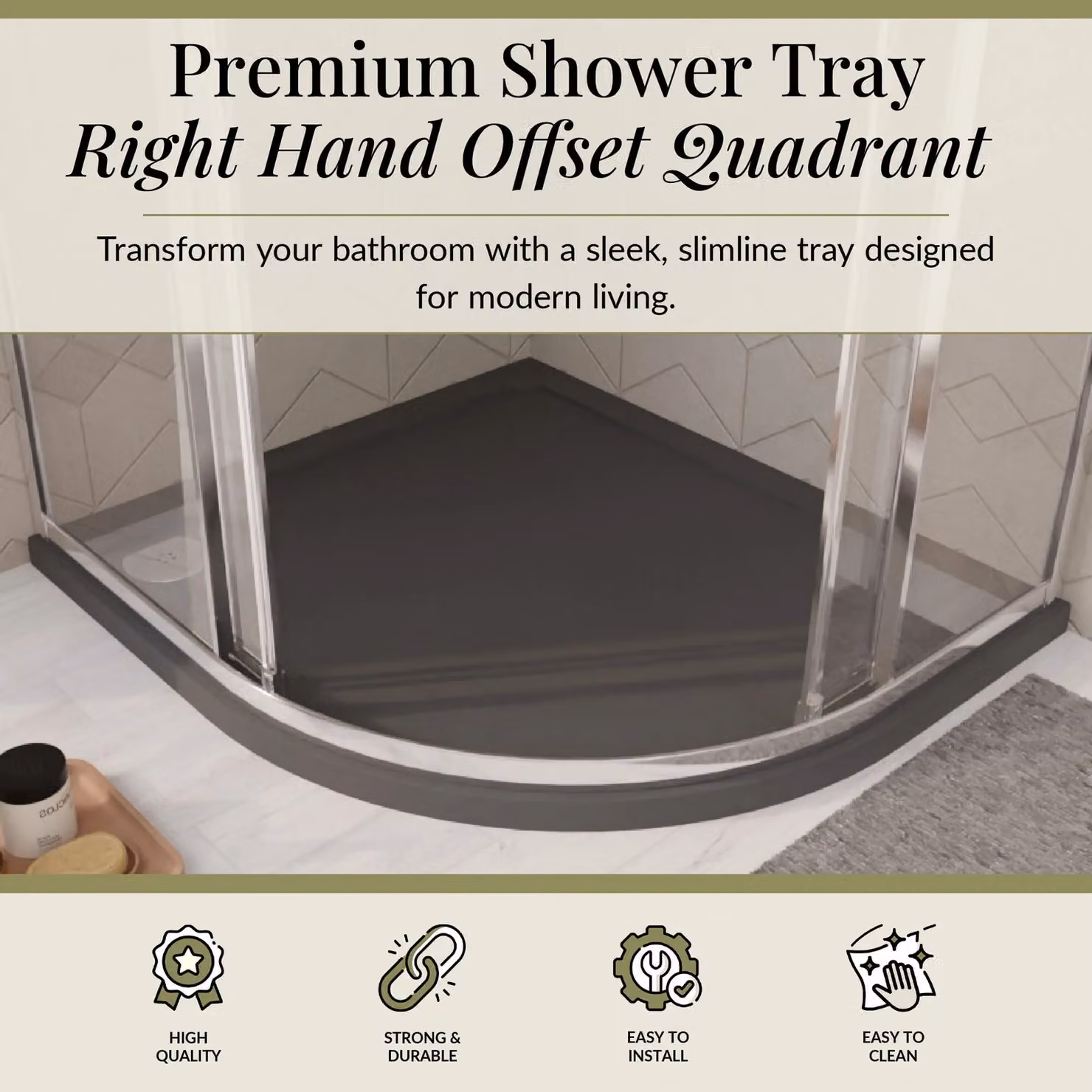 Balterley Premium Asymmetric Quadrant Shower Tray, Right Hand Offset, Grey, W: 100 cm, D: 90 cm – 2
