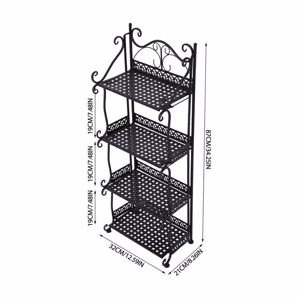 KORVIXA Black 4 Tier Folding Metal Shelving, W/D/H: 32 x 21 x 87 cm – 2