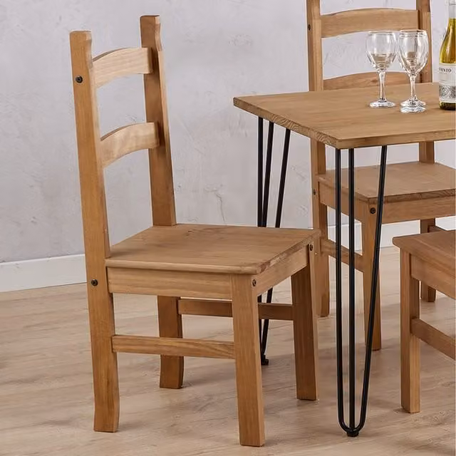Core Products Set of 2 Corona Solid Pine Dining Chairs in Brown Waxed Finish