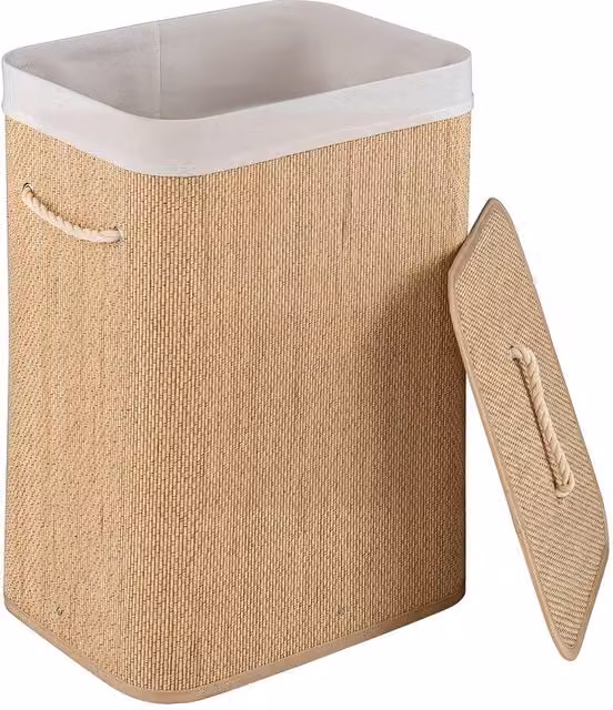 Gymax Bamboo Laundry Hamper with Lid and Removable Bag, 72 L Capacity, Beige