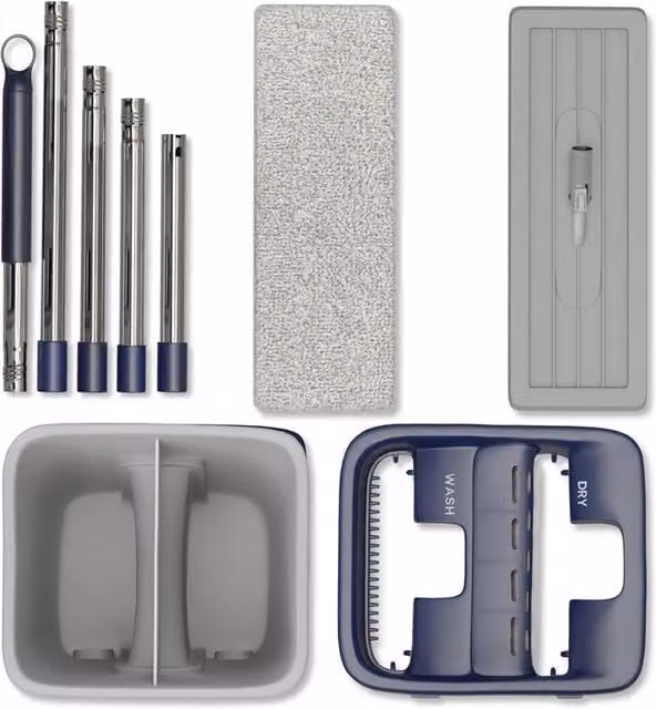 Nordara Grey 360 Degree Flat Mop and Bucket Set with Wringer and 10 Microfibre Pads