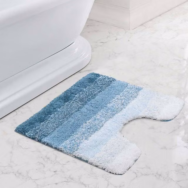 Velosso Super Stripe Blue Microfibre Anti Slip Bath and Pedestal Mat