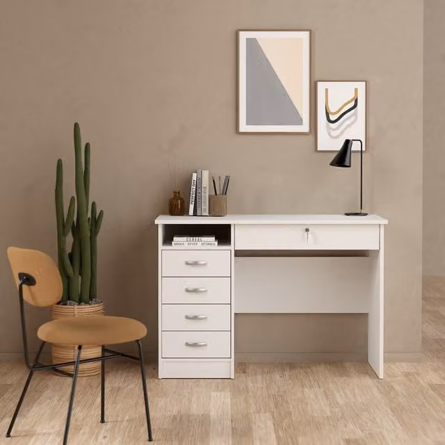 Furniture To Go Function Plus 5 Drawer Writing Desk in White