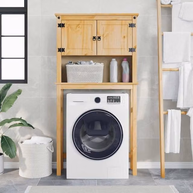 Berkfield Home Corona Brown Solid Wood Pine Bathroom Washing Machine Cabinet – 1