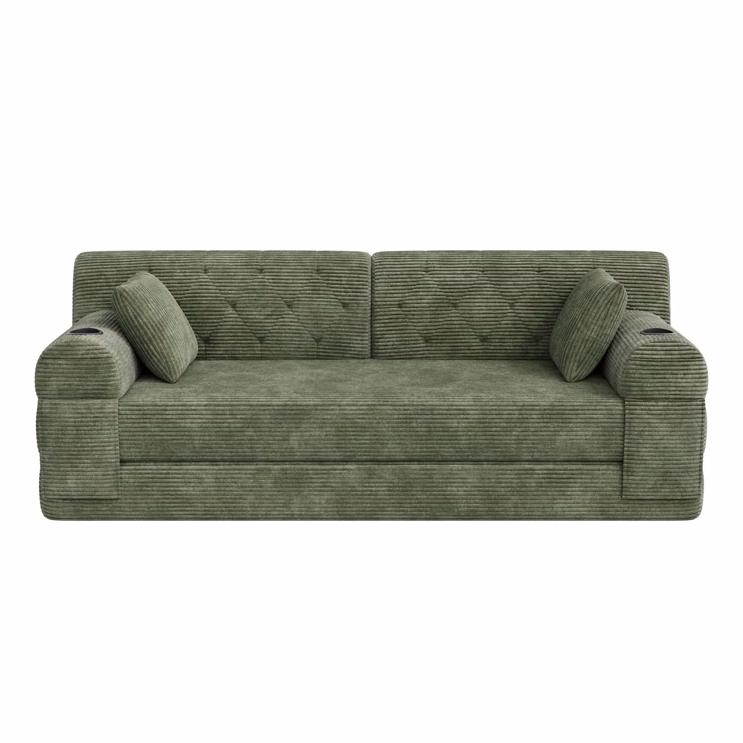 Aosom UK 3-Seater Corduroy Sleeper Sofa Bed in Green with High-Density Foam and Side Pockets, W: 208 cm, D: 80 cm, H: 81 cm – 2