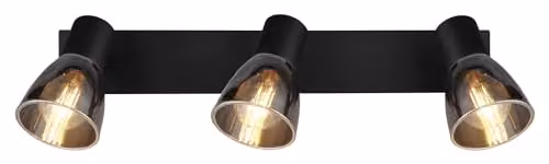 Globo Lighting Claude Ceiling Spotlight Bar in Black with Grey Glass Shades, 3x E14, W 120 cm x D 40 cm x H 15.5 cm – 4