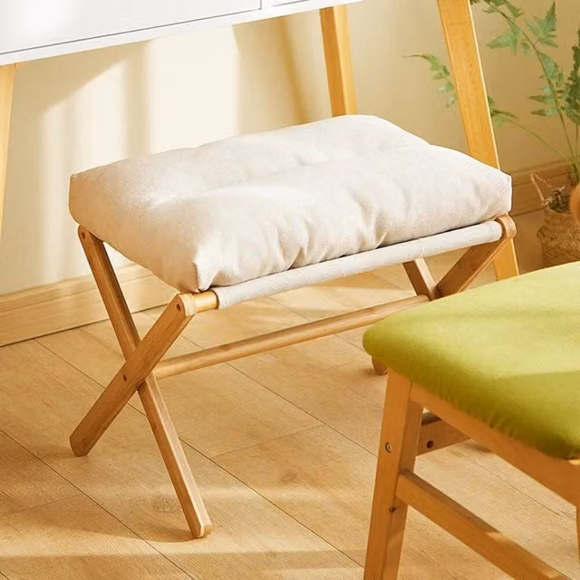 Kelvenix Beige Modern Foldable Footstool with Removable Velvet Fabric Cover – 1