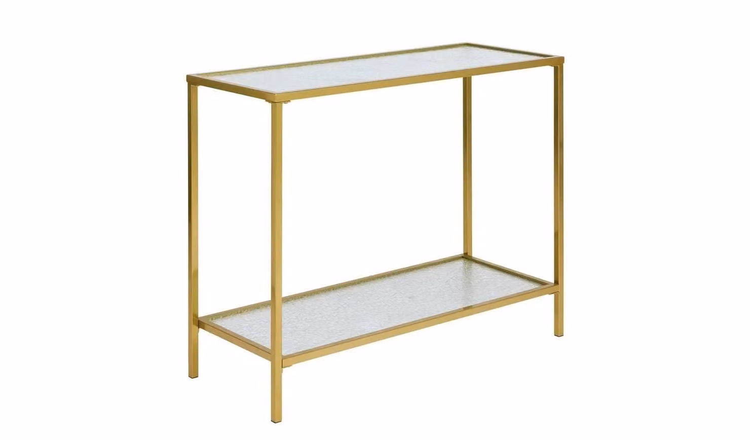 Ezra Modern Gold Console Table with Glass Top for Hallway and Entryway, W: 150 cm, D: 40 cm, H: 80.5 cm