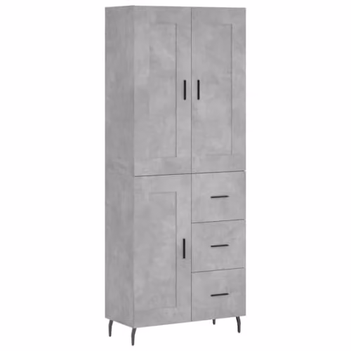 vidaXL Modern Highboard in Concrete Grey with Hinged Doors and Drawers, H 180 x W 69.5 x D 34 cm