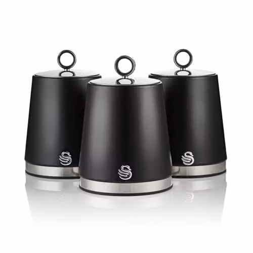 Swan Serenity Set of 3 Airtight Kitchen Storage Canisters for Tea, Coffee and Sugar, 1.3 l, Black – 1