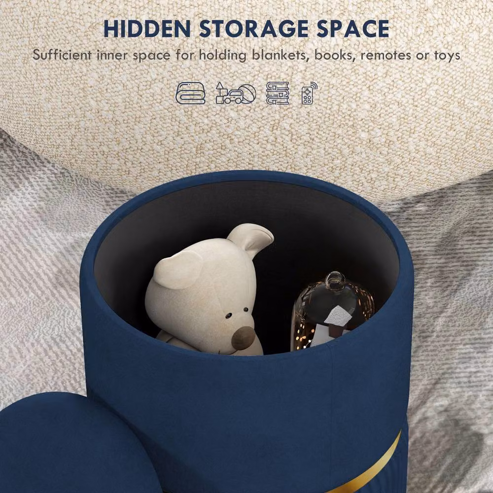 STILVORA Blue Velvet Storage Footstool with Cushion Top – 5
