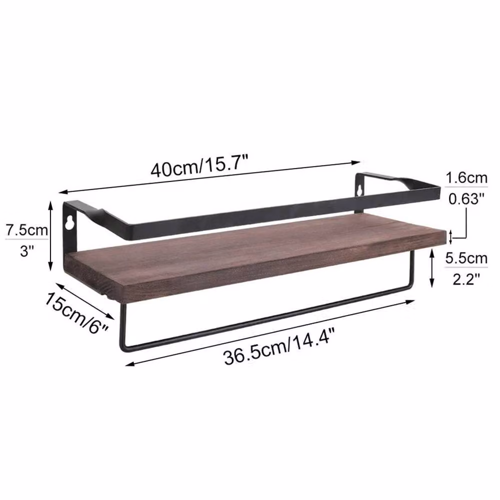 EONLION Set of 2 Retro Industrial Style Wall Mounted Wood Shelves in Brown, Width: 50 cm – 2