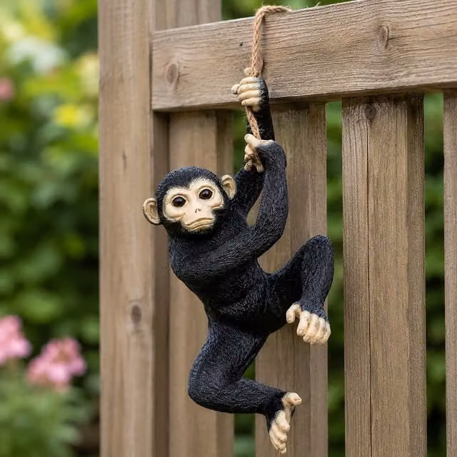 Garden Mile Hanging Monkey Garden Ornament, Black Resin Figure