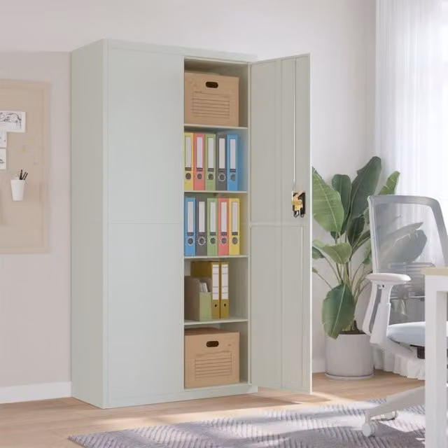 Berkfield Home Metal File Cabinet in Matt Grey, W/D/H: 90 x 40 x 180 cm