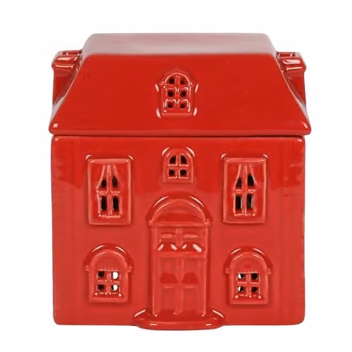Something Different Red Ceramic House Tealight Oil Burner W/D/H: 11.5 x 10.5 x 11.5 cm