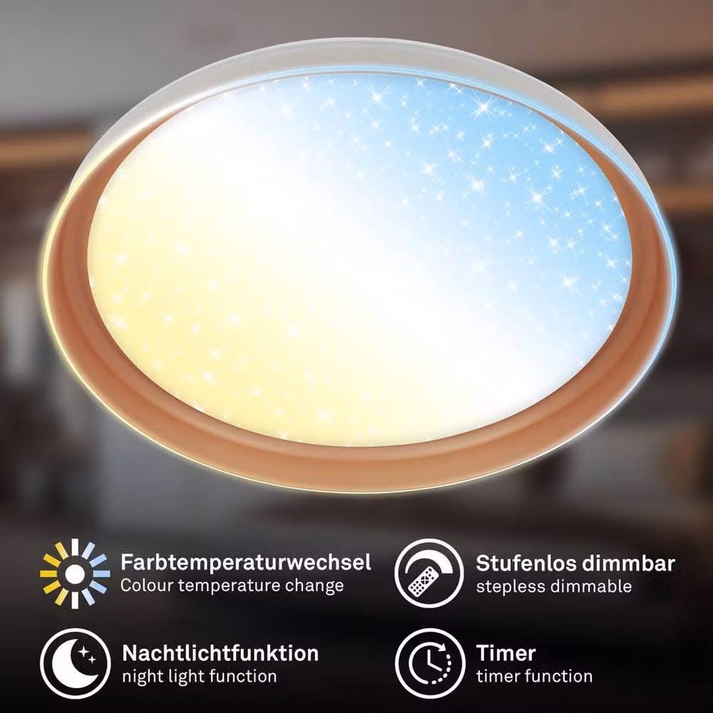 Briloner Modern Round LED Ceiling Light with Star Effect, CCT Dimmable and Remote Control, Grey and White – 2