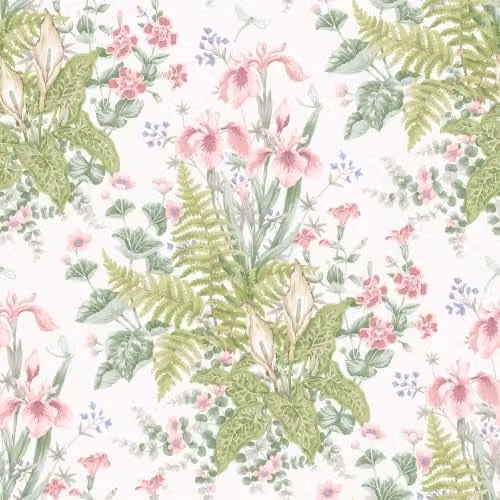 Rasch Holden Decor Chelsea Ferns Botanical Floral Wallpaper in Pink and Green