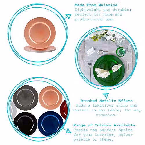Argon Tableware Metallic Blue Melamine Charger Plate, Diameter: 33 cm – 2