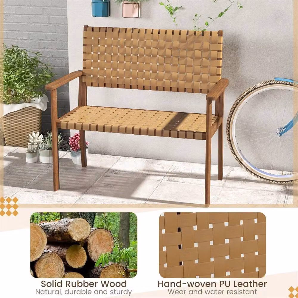 Nordara Elegant 2-Seater Garden Loveseat Bench with PU Seat in Natural and Brown – 4