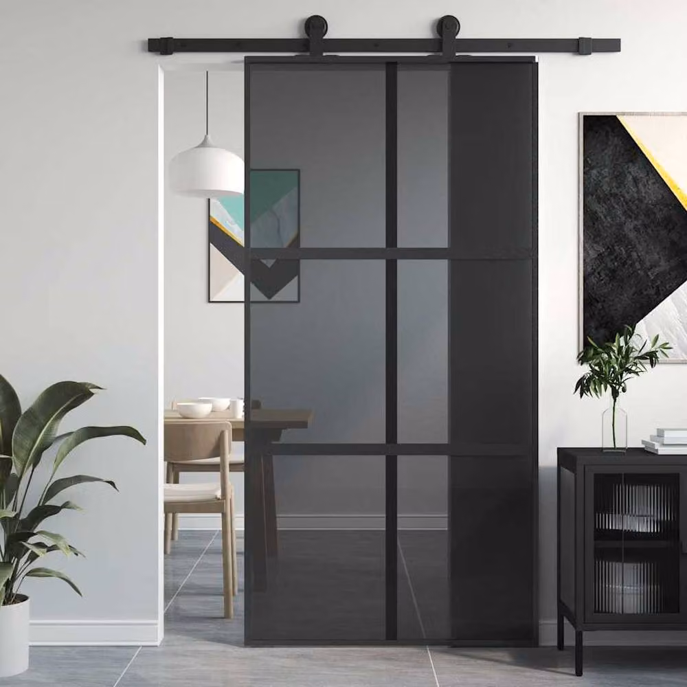 Berkfield Home Minimalist Black Sliding Door with Transparent Tempered Glass and Aluminium, W: 102.5 cm, H: 205 cm – 2