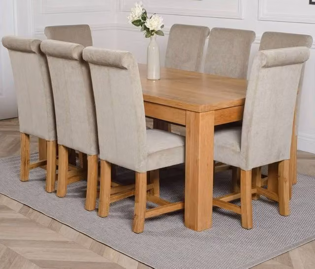Thats Furniture Dakot Oak Dining Table and 8 Washington Grey Fabric Chairs W/D/H: 182 x 92 cm – 1