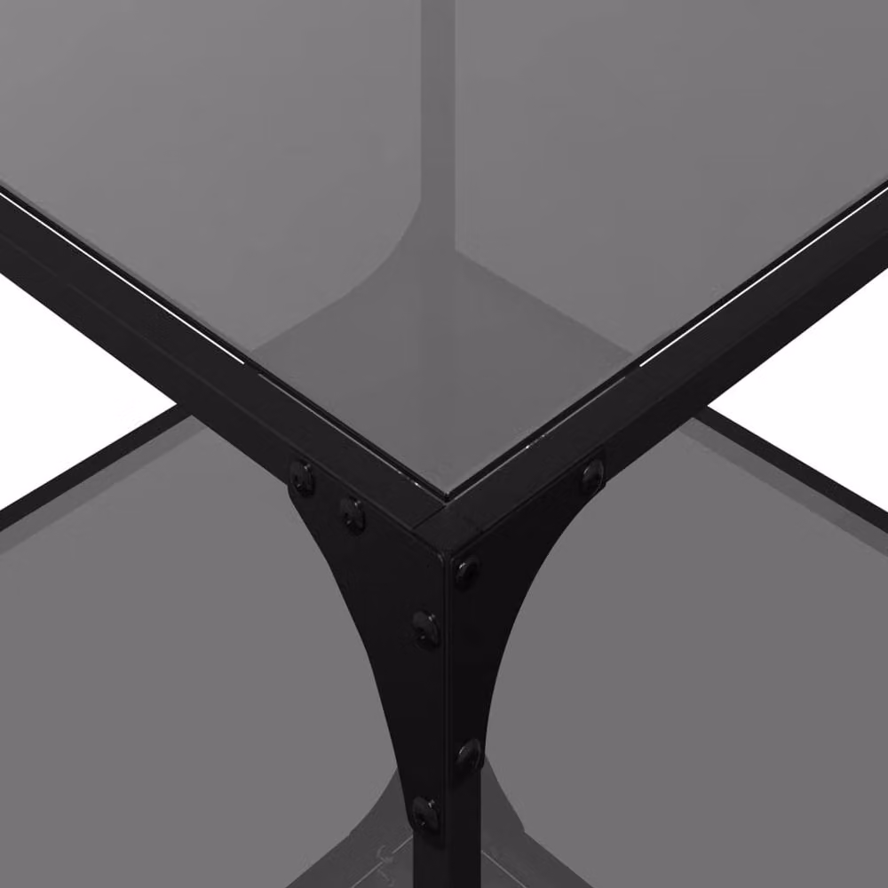 Berkfield Home Modern Square Coffee Table Set with Black Glass Tops and Steel Frame, 2 Pieces, W/D/H: 50 x 50 x 40 cm – 5