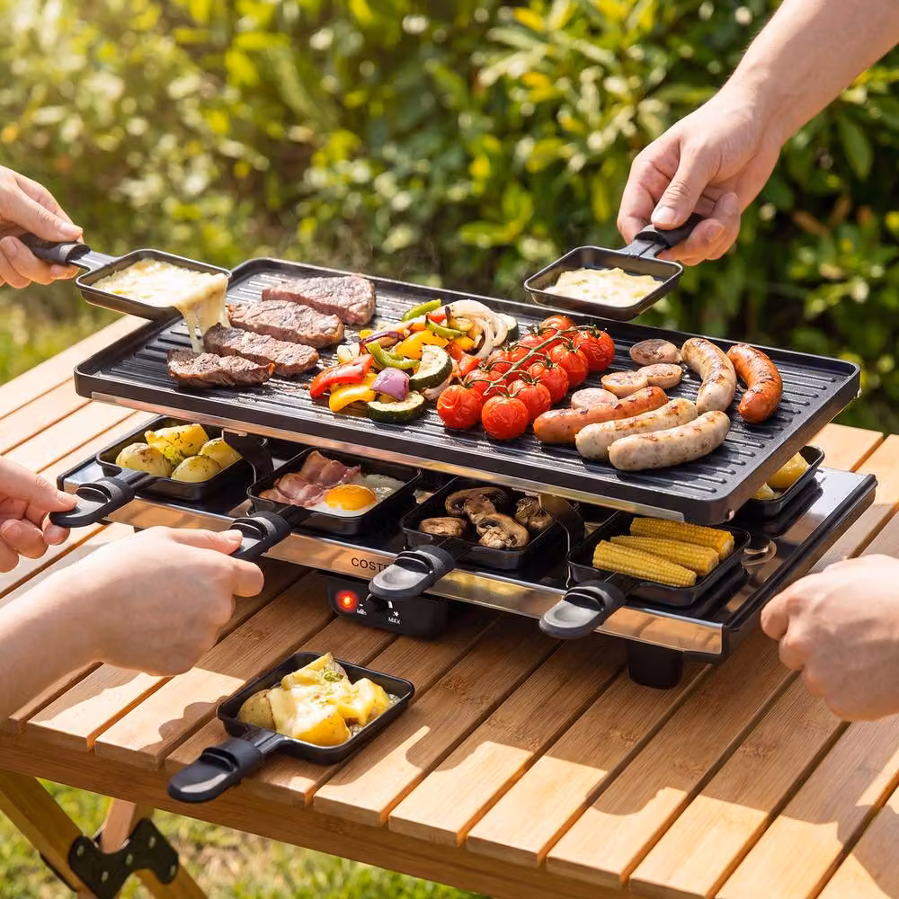 Costway 2-in-1 Raclette Table Grill and Griddle with Reversible Nonstick Aluminium Plates in Black – 3