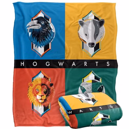 Warner Brothers Harry Potter House Squares Patchwork Fleece Blanket, Multicolour, W/D/H: 152 x 127 cm – 1