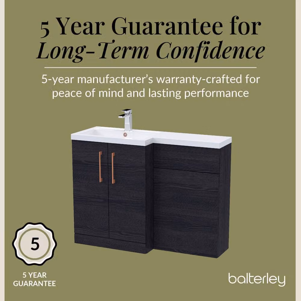Balterley Modern Matt Black Woodgrain Left-Hand Vanity and WC Unit Combination W: 110 cm, H: 84 cm – 5
