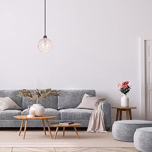 Happy Homewares Modern Circular Ribbed Glass Pendant Lamp Shade in Pink, Diameter: 20 cm – 2