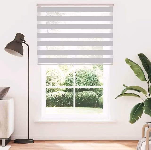 Berkfield Home Zebra Blind in Light Grey, Polyester Fabric, W: 145 cm, H: 200 cm
