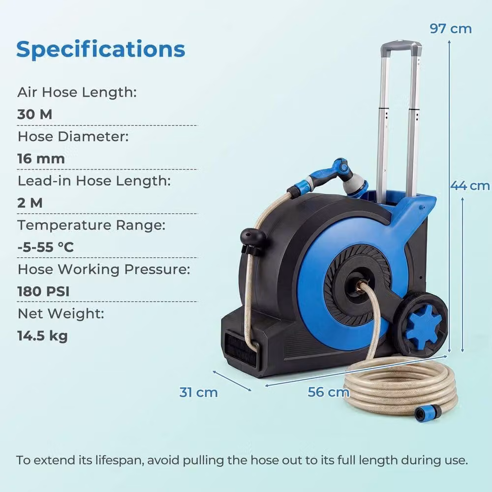 Kelvenix Blue Automatic Wall-Mounted Retractable Garden Hose Reel with Wall Bracket – 2