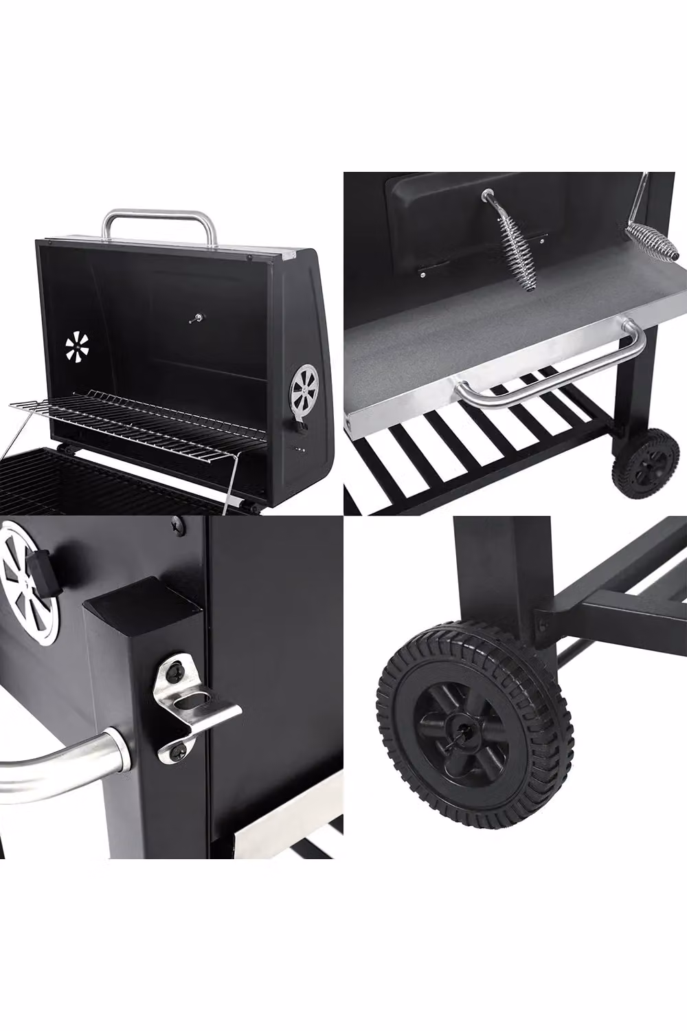 Living and Home Charcoal BBQ Grill with Portable Trolley and Thermometer in Black – 4