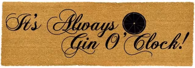 Artsy It's Always Gin O'Clock Grey Rectangular Patio Doormat with Non-Slip PVC and Coir Coconut Fibre