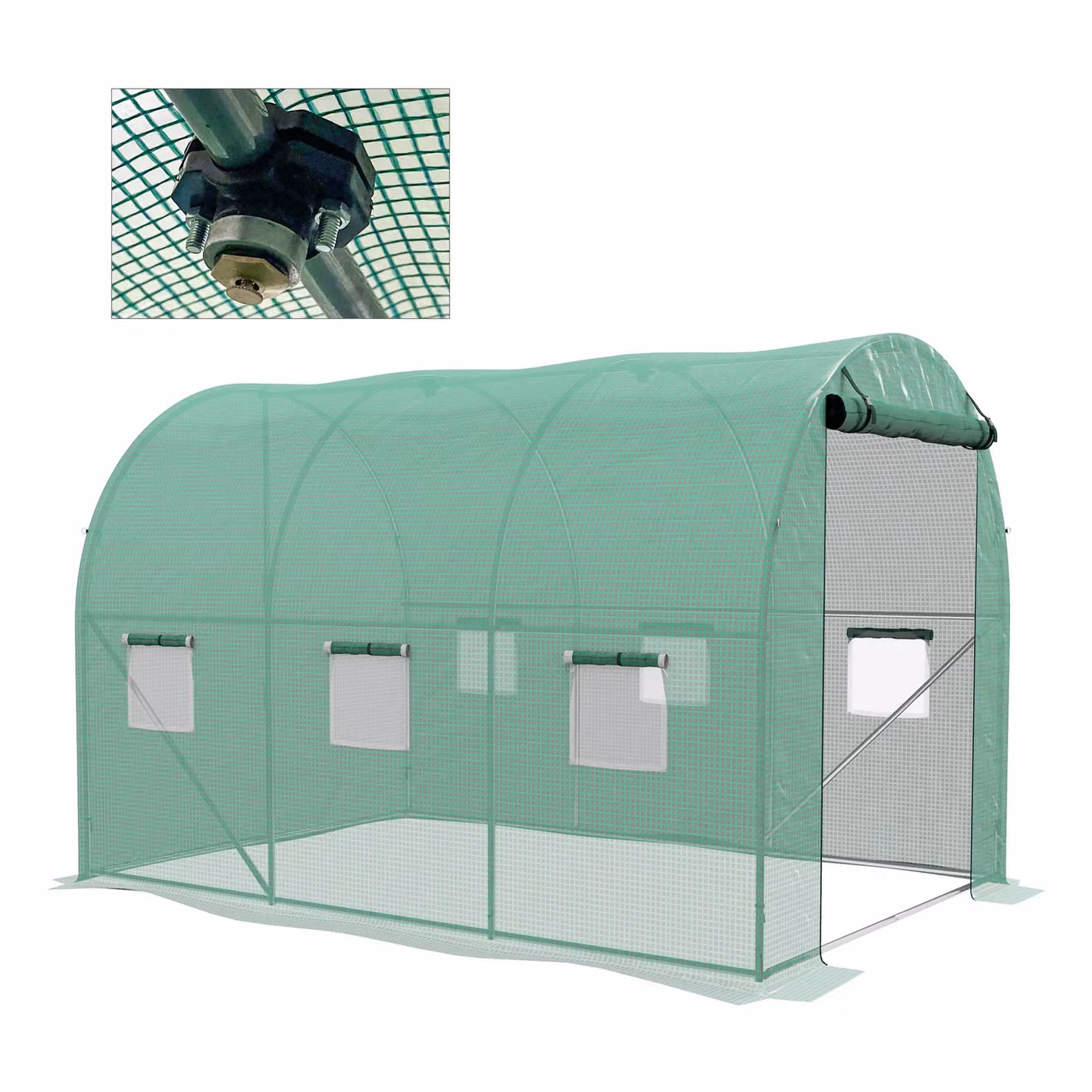 OUTSUNNY Green Polytunnel Greenhouse with Sprinkler System, Walk-in Garden Greenhouse with Wide Roll-up Door and 6 Mesh Windows – 2