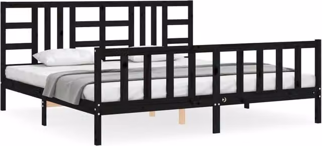 Berkfield Home Solid Wood Bed Frame with Headboard in Black, 200 x 200 cm