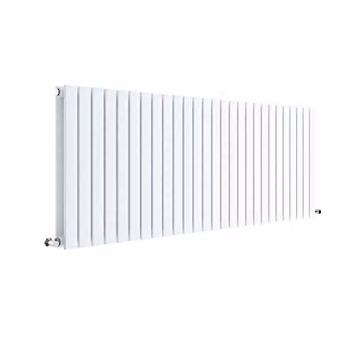 Nuie Sloane Modern Horizontal Double Panel Designer Wall Mount Radiator, White, W: 157.2 cm, H: 60.0 cm, D: 7.2 cm