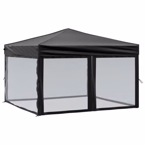 vidaXL Folding Party Tent with Sidewalls, Black, W/D/H: 300 x 300 x 300 cm