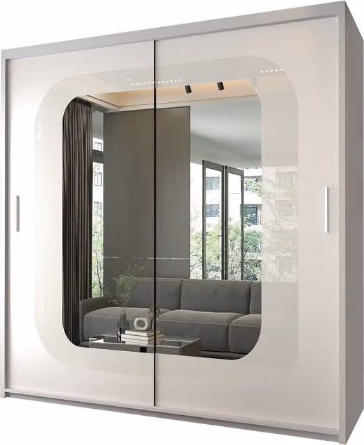 Sliding Wardrobes 4 u Colorado Modern Glossy White Sliding Door Wardrobe with Glass Doors and Internal Shelves, Width: 150 cm