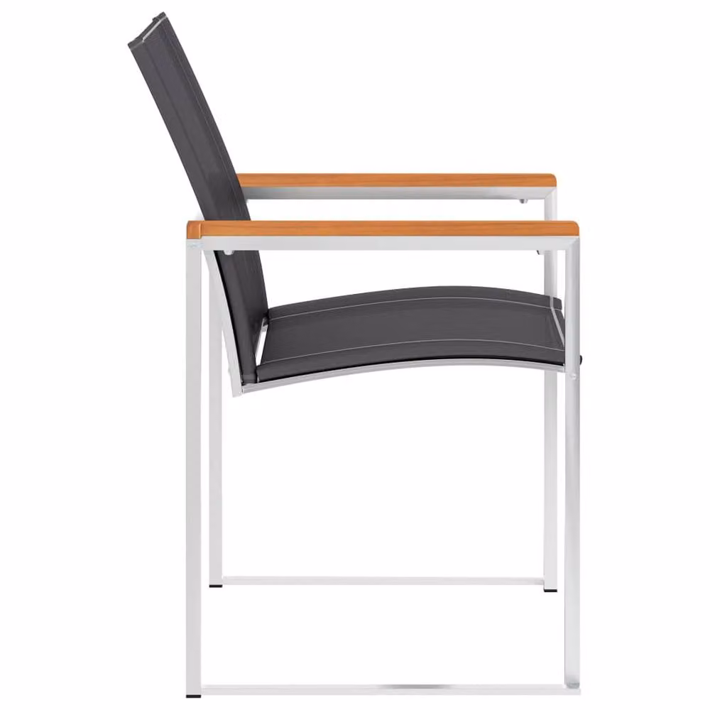 Berkfield Home Classic Garden Chairs, 2 Piece Set in Grey Textilene and Stainless Steel with Acacia Wood, H 85 x W 60 x D 59 cm – 2