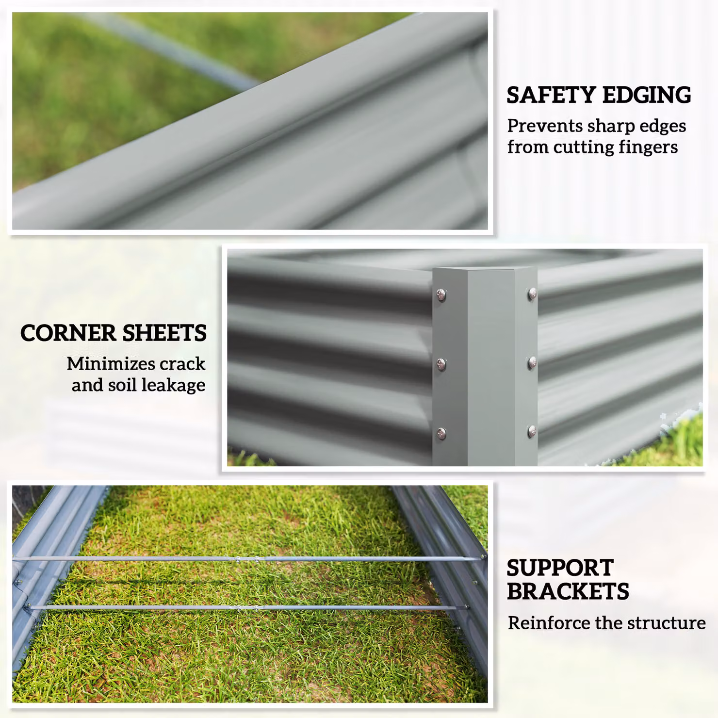 Outsunny Galvanised Steel Open Planter, Silver, W: 240 cm, H: 30 cm, D: 120 cm – 6