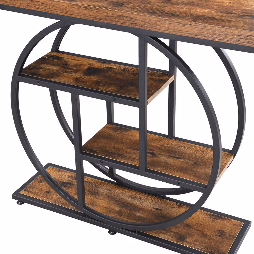Mona Vale Furniture 4-Tier Brown Wood and Metal Minimalist Hallway Console Table with Circle Frame – 3