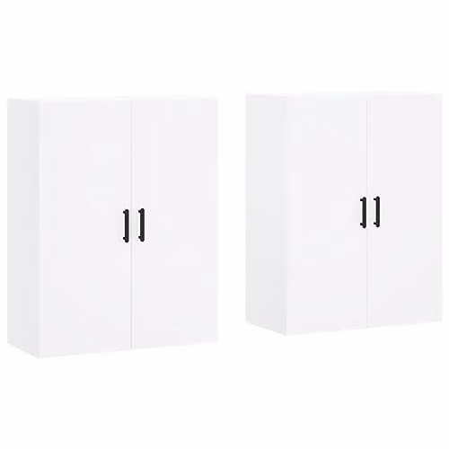vidaXL Set of 2 Modern White Wall Mounted Cabinets with Hinged Doors, W/D/H: 69.5 x 34 x 90 cm