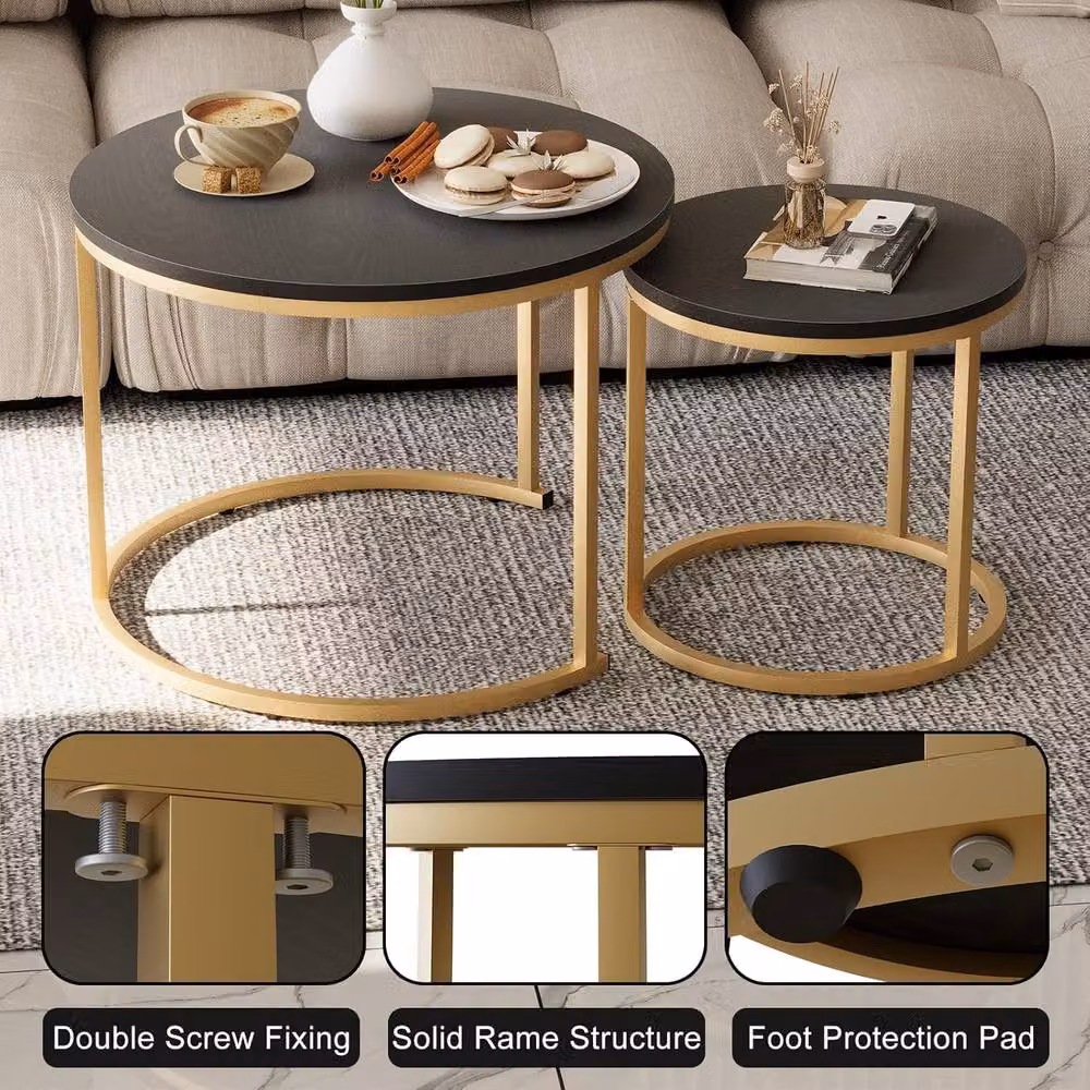 Huhote Round Nesting Coffee Table Set of 2 with Black Metal Frame – 3