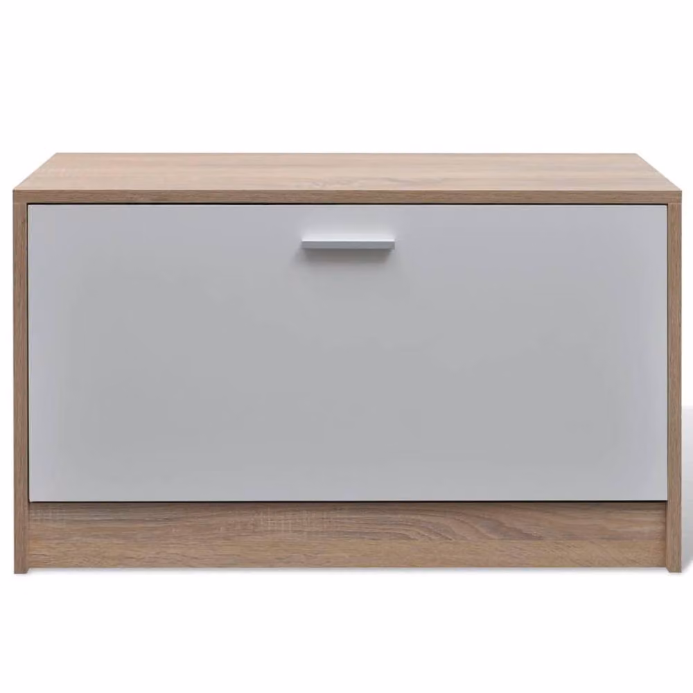 Berkfield Home Oak and White 3-in-1 Wooden Shoe Cabinet Set with Mirror and Wall Rack in Brown – 2