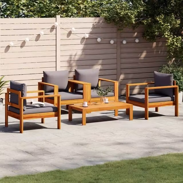 Berkfield Home 5 Piece Acacia Wood Garden Sofa Set with Multicolour Cushions