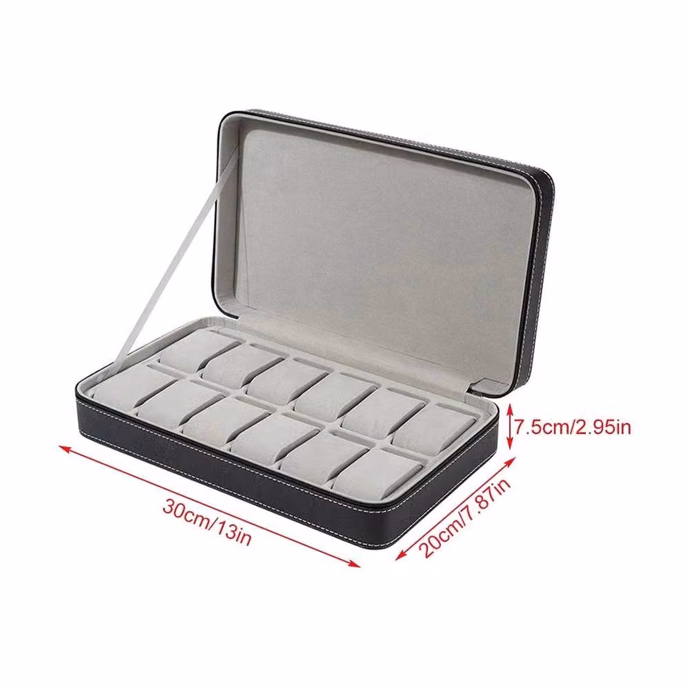 Hinsinc 12-Slot PU Leather Watch Travel Case in Black – 2