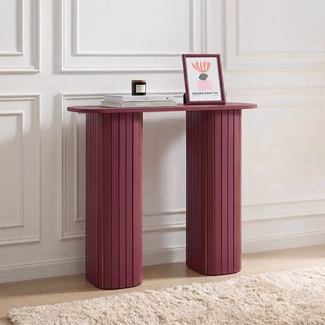 OHS Madison Ribbed Engineered Wood Console Table in Dark Red