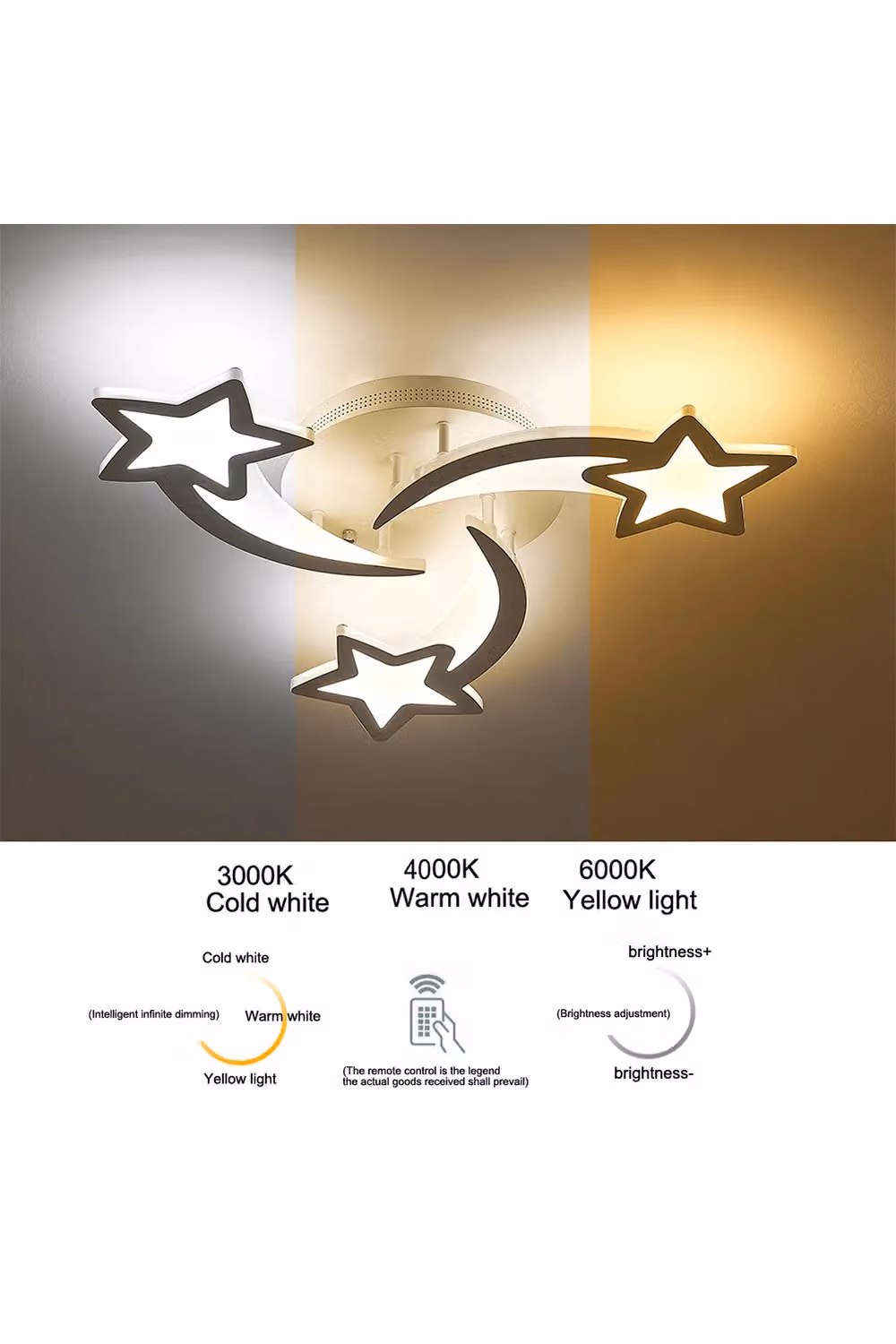 Living and Home Stars White Star-Shaped LED Ceiling Light with 3 Lights – 2