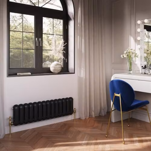 UK Radiators Sherwood Black Round Top Column Radiator, W: 993 mm, H: 300 mm – 3